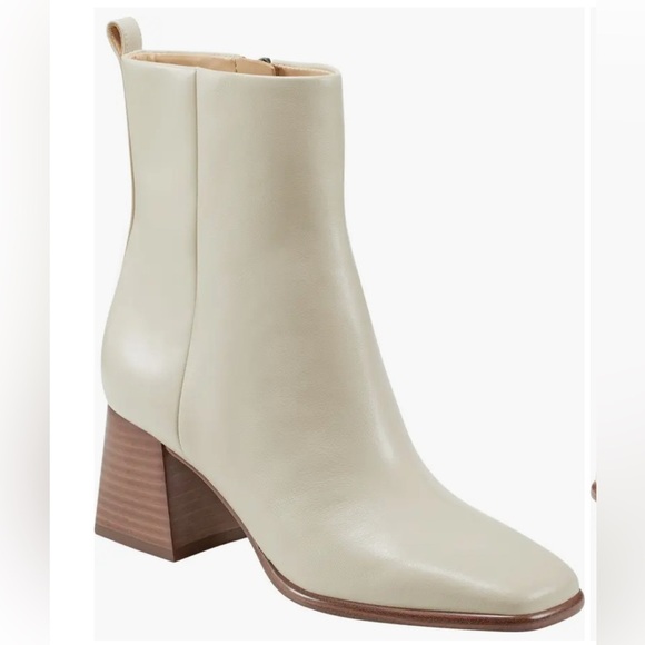 Marc Fisher Floria Cream LEATHER Ankle Bootie Stacked Block Heel Size 11 NEW - Picture 3 of 13
